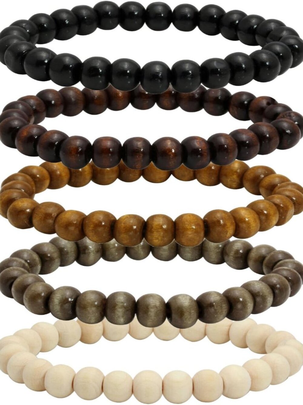 5 Pcs Wooden Beaded Bracelet Bangle for Men and Women Elastic